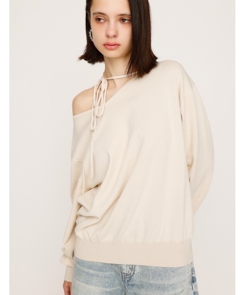 ニット セーター ASYMMETRY NECK LOOSE TOPS アシンメトリー ネック ルーズ トップス 秋服 冬服 レディース