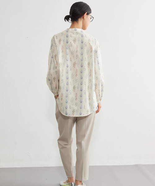 シャツ/ブラウス(長袖/七分) GREED LEAF JACQUARD BLOUSE 組曲（KUMIKYOKU） ブラウス シャツ 「洗える」C/Nyブロードノーカラー