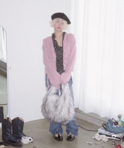極美品✨OHGA オーガ　FRILL KNIT　フリルニットカーディガン　ピンク クロップドフリルニットカーディガン（51135502） | Rose