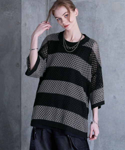 SERACE 半袖ニット M ブラック×グレー メンズ : ZOZOTOWN Yahoo!店