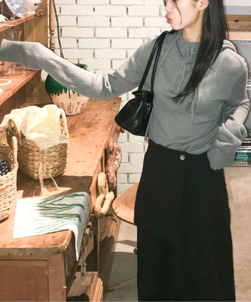 ニット セーター ヘンリーネックフーディーニットトップス レディース