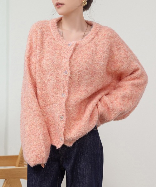 【美品】フォクシー ニットカーディガン クルーネック七分袖 ライトピンク DAY CLOSET カーディガン 「前開き/中厚手」ふわっとあったか甘め