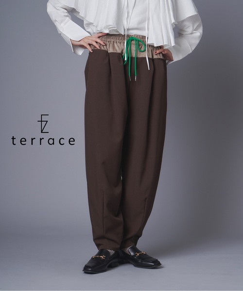 terrace パンツ バイカラーブロッキングツータックパンツ レディース