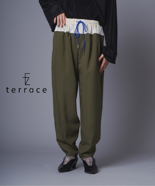 terrace パンツ バイカラーブロッキングツータックパンツ レディース