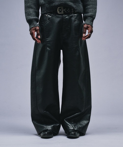 パンツ Hype Transform curve sweat studs trouser ANDER HUNK パンツ Faux Leather Curve Pants / フェイクレザーカーブ