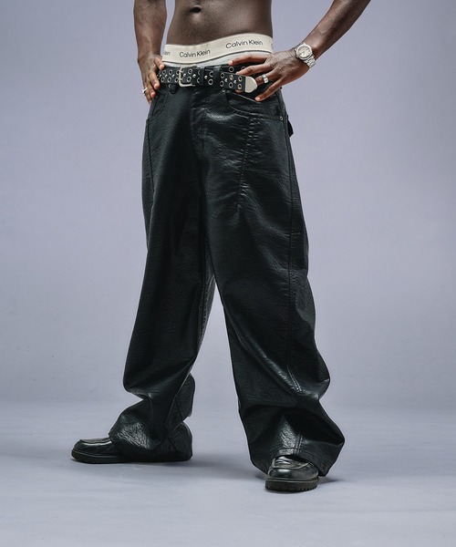 ANDER HUNK パンツ Faux Leather Curve Pants / フェイクレザーカーブ