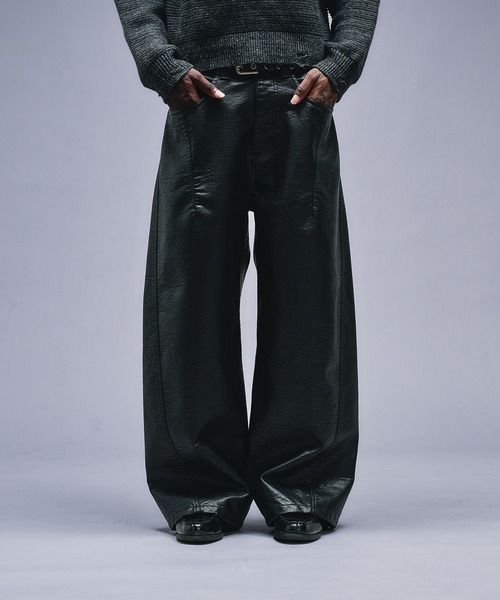 Faux Leather Curve Pants フェイクレザーカーブパンツ ANDER HUNK ワイドパンツ パンツ Faux Leather Curve Pants / フェイク