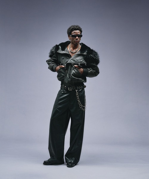 ANDER HUNK パンツ Faux Leather Curve Pants / フェイクレザーカーブ