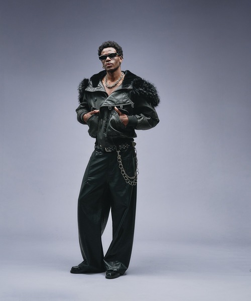 ANDER HUNK パンツ Faux Leather Curve Pants / フェイクレザーカーブ