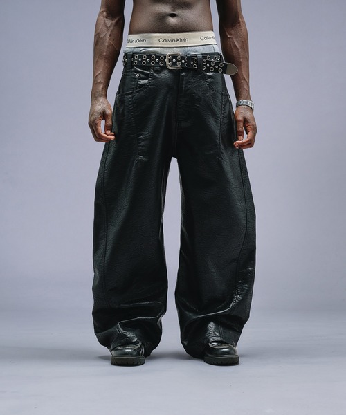 ANDER HUNK パンツ Faux Leather Curve Pants / フェイクレザーカーブ