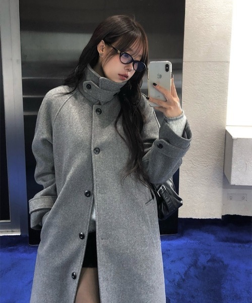 anyonemore ステンカラーコート コート ストラップ付ウール混ベルト