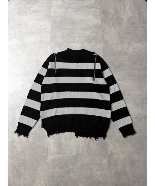 美品】Amiligeロゴボーダー変形ZIP ニット アミリージュサイズ F