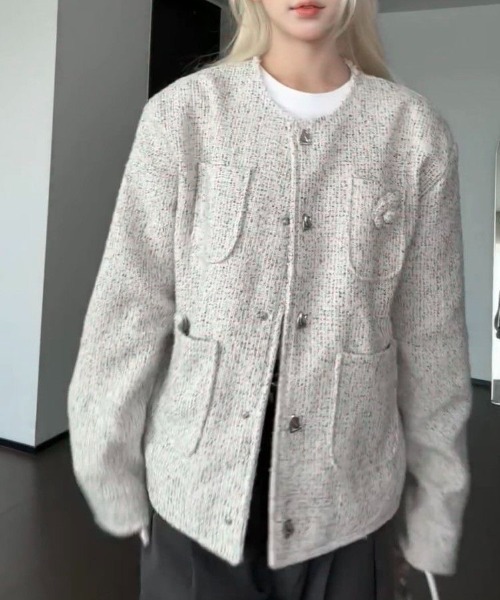 ViViDAY ジャケット ノーカラージャケット 「フロント立体花付き