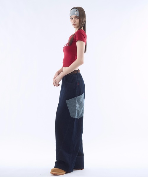 BENUA ワイドパンツ パンツ Contrast pocket curve denim pants/配色 