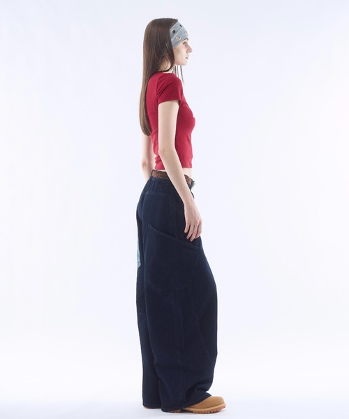 BENUA ワイドパンツ パンツ Contrast pocket curve denim pants/配色 