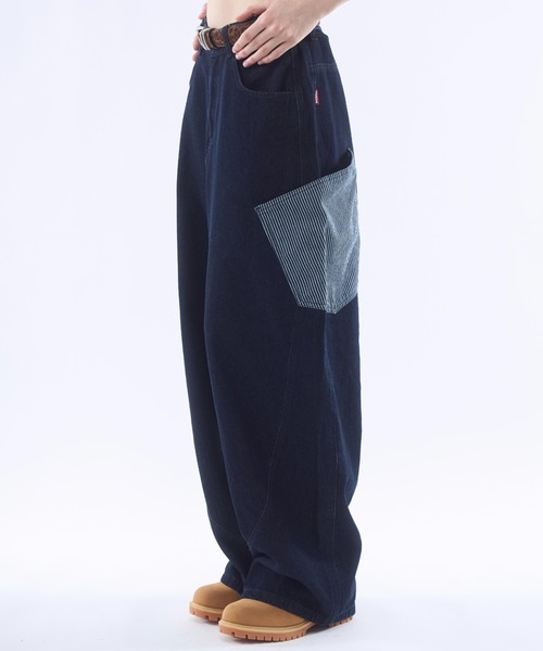 BENUA ワイドパンツ パンツ Contrast pocket curve denim pants/配色 