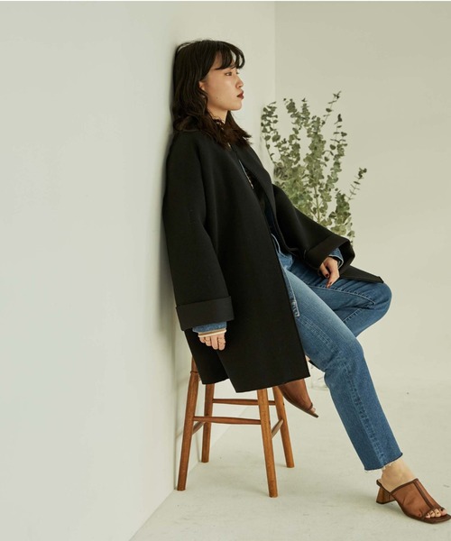 「DOUX ARCHIVES」 ノーカラーコート FREE グレイッシュベージュ レディース_画像3