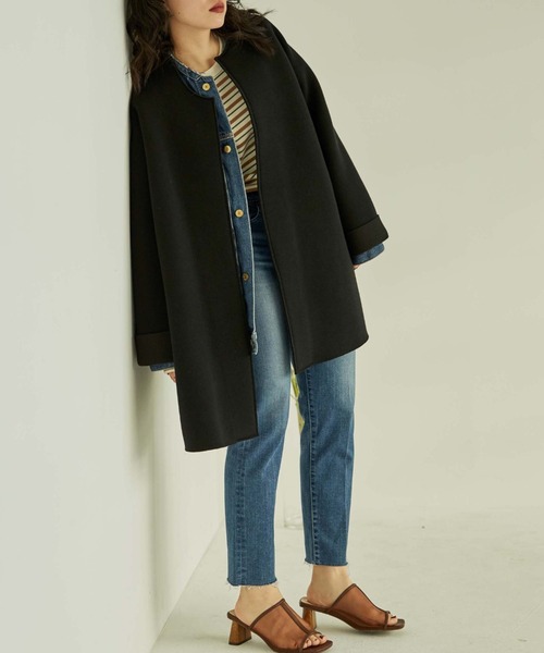 「DOUX ARCHIVES」 ノーカラーコート FREE グレイッシュベージュ レディース_画像4