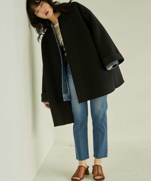 「DOUX ARCHIVES」 ノーカラーコート FREE グレイッシュベージュ レディース_画像6