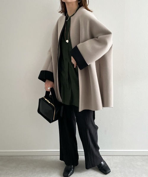 「DOUX ARCHIVES」 ノーカラーコート FREE グレイッシュベージュ レディース_画像8