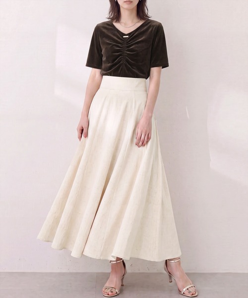 natural couture ロング スカート 綿麻ハイウエストサーキュラー