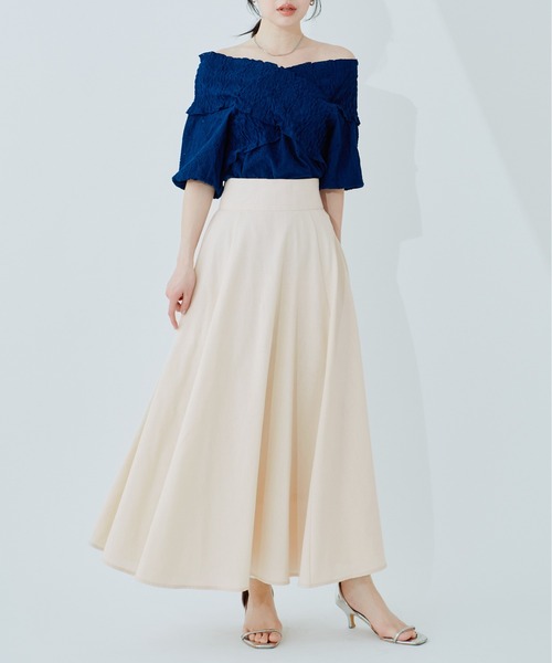 natural couture ロング スカート 綿麻ハイウエストサーキュラー