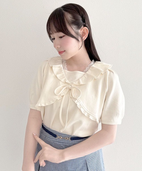 F i.n.t（フィント） tシャツ 半袖 レイヤード風フリルカットトップス