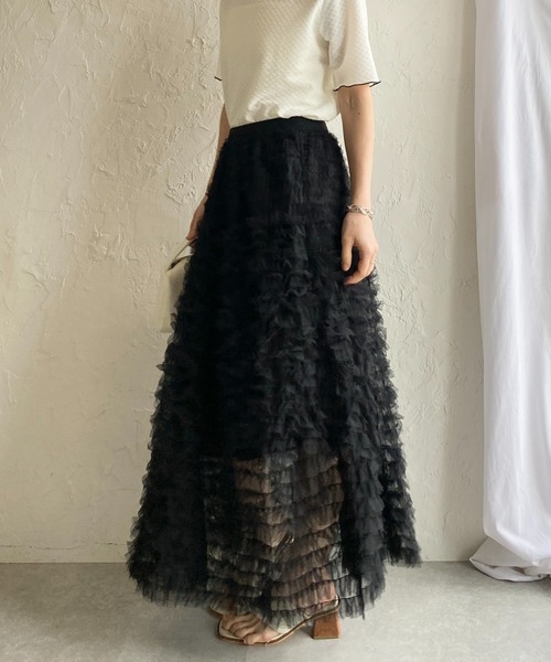 She's Closet ロング スカート Aラインフレアロング丈 フリル