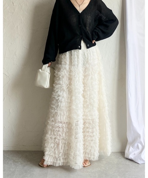 She's Closet ロング スカート Aラインフレアロング丈 フリル