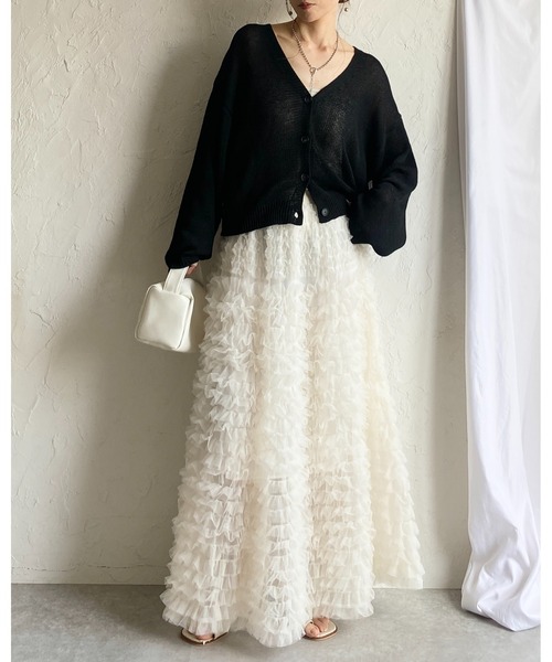 She's Closet スカート Aラインフレアロング丈 フリル ボリューム
