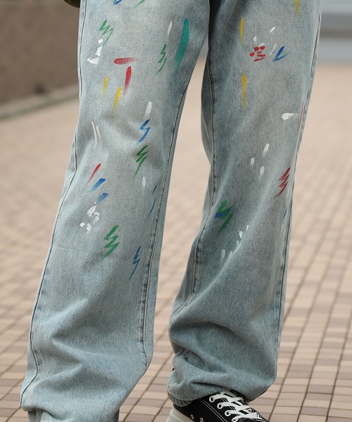 ジーンズ HOOK ペイントスプラッシュ デニムパンツ メンズ レディース