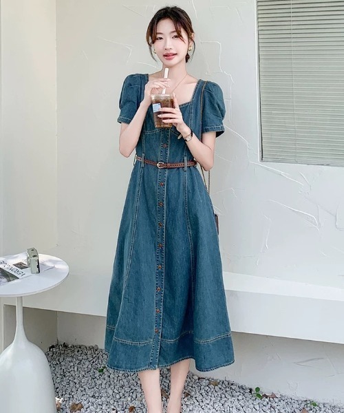 FAVORITO ワンピース 半袖 デニムパフスリーブワンピース : ZOZOTOWN