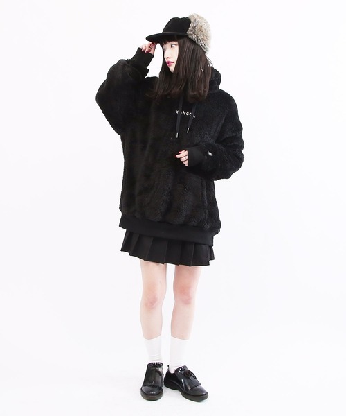 こじはる ボア パーカー プルオーバー KANGOL × Rocky Monroe 別注コラボ ロゴ刺繍ボアフリースプルオーバー