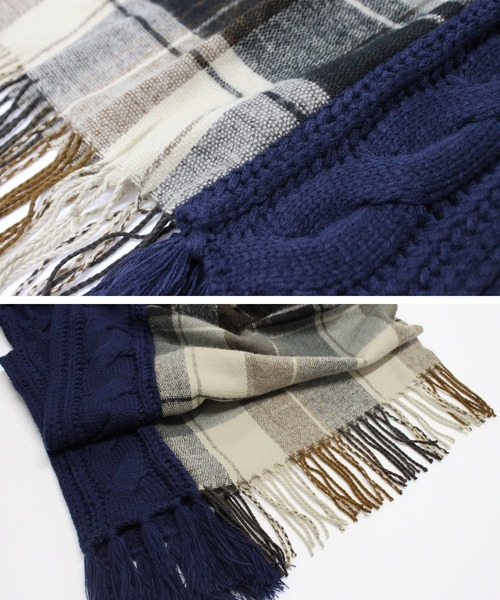 STONE マフラー　ストール Fizz（フィズ） マフラー ストール ケーブル×チェック異素材MIX