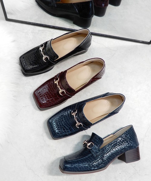 alala ローファー スクエアトゥビットヒールローファー