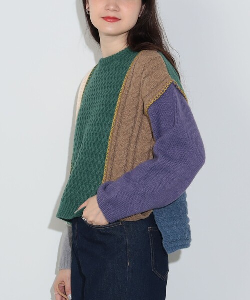 BEAMS HEART ニット セーター パッチワーク配色 プルオーバーニット