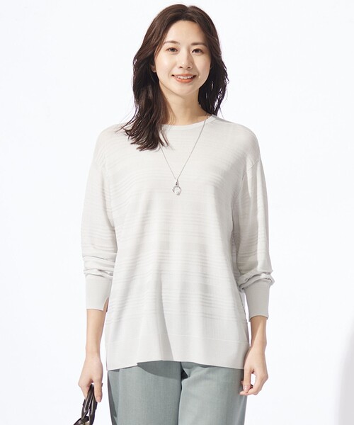 ニット セーター 「WEB限定カラーあり・洗える」SILKY RAYON STRETCH ボーダー ニット レディース