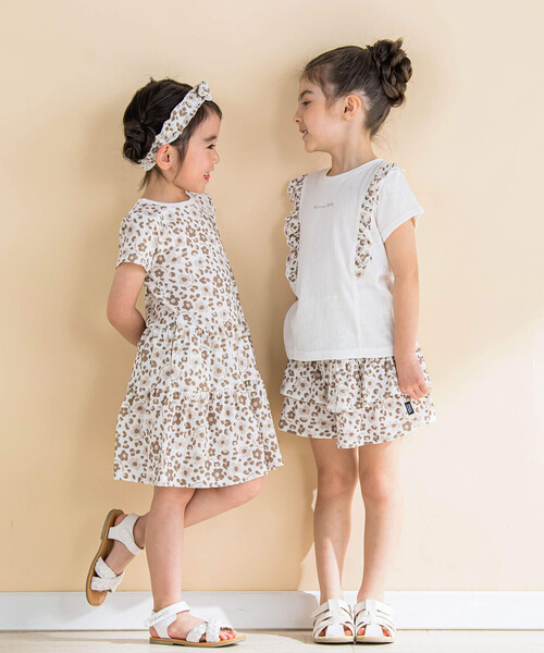 Noeil aime BeBe tシャツ クレープヒョウ柄フリル付きTシャツ(80