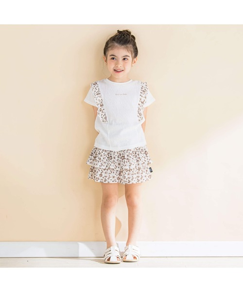 Noeil aime BeBe tシャツ クレープヒョウ柄フリル付きTシャツ(80