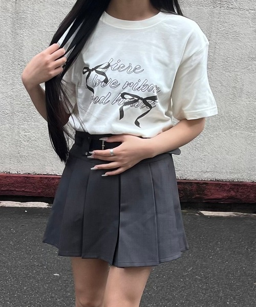 PHER 半袖 リボンTシャツ 3colors fiere tシャツ リボンガーリー半袖Tシャツ レディース