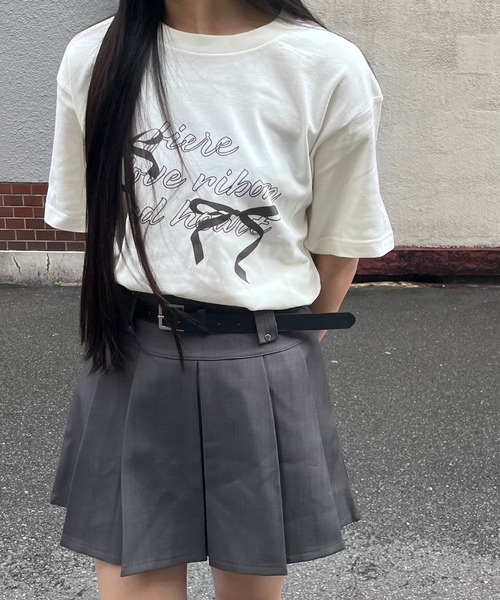 tシャツ フロントリボングラフィックBIG Tシャツ レディース fiere tシャツ リボンガーリー半袖Tシャツ レディース