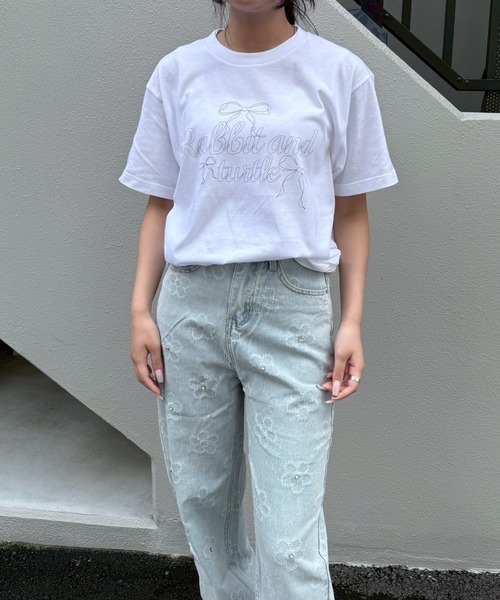 fiere（フィエール） tシャツ 半袖 リボンガーリー半袖Tシャツ