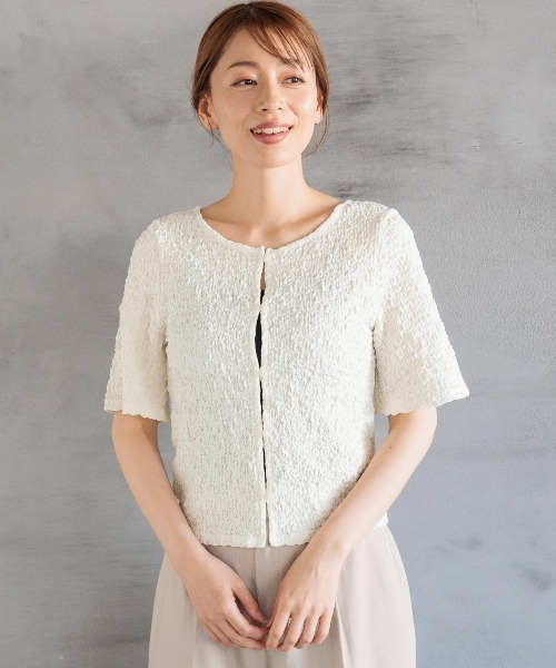 カーディガン ラッシュガードカーディガン レディース LAKOLE カーディガン カットジャガードショートカーディガン半袖