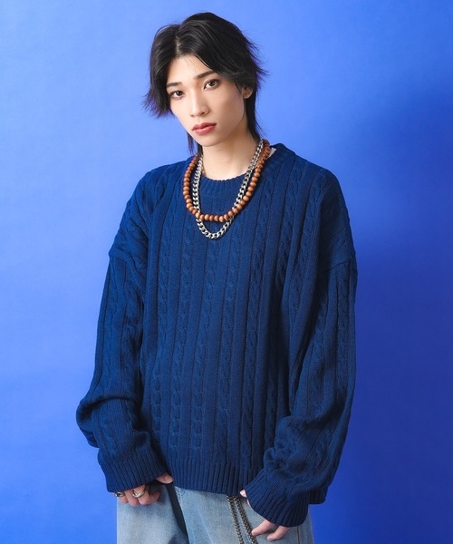 セーター ニット a.p.o.v. ケーブル編みニットオーバーサイズセーター