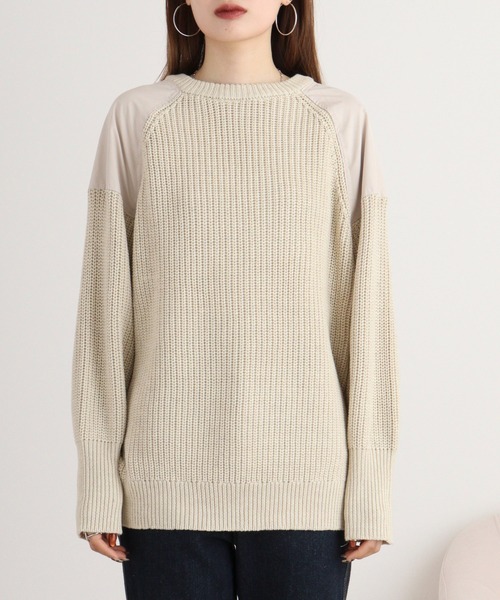 ニット セーター A.N.L ショルダーパッチクルーネックニット レディース ニット セーター A.N.L ショルダーパッチクルーネックニット