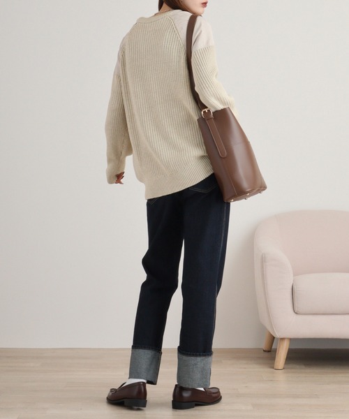 ニット セーター A.N.L ショルダーパッチクルーネックニット レディース ニット セーター A.N.L ショルダーパッチクルーネックニット