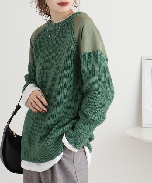 ニット セーター A.N.L ショルダーパッチクルーネックニット