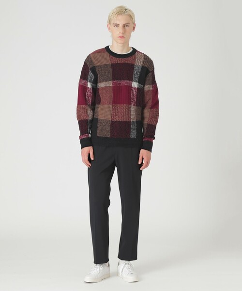 BLACK LABEL CRESTBRIDGE　セーター　ニット　チェック　赤 BLACK LABEL CRESTBRIDGE セーター ニット テクスチャーミックス