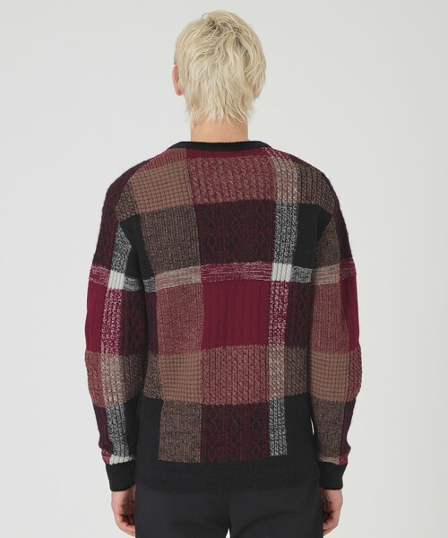 BLACK LABEL CRESTBRIDGE チェッククルーネックニット 黒 セール】 【一部店舗限定】パネルクレストブリッジチェック