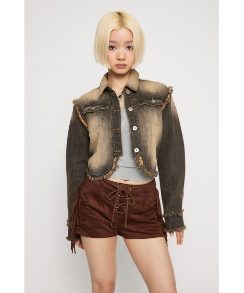 美品 Lagua gemコンパクトデニムジャケット LAGUA GEM デニムジャケット gジャン CUT OFF COMPACT